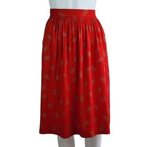 Vintage Union Made Red Paisley Rayon Knee Skirt Size Small